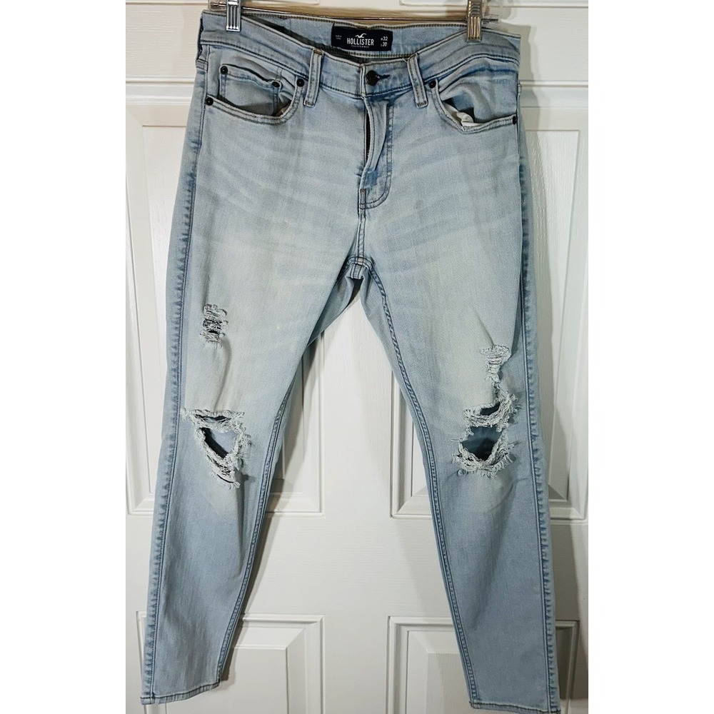 Hollister Mens Jeans 32x30 Super Skinny Advanced Stretch Distressed Light Wash